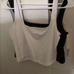 3 crop tops black, grey, and white